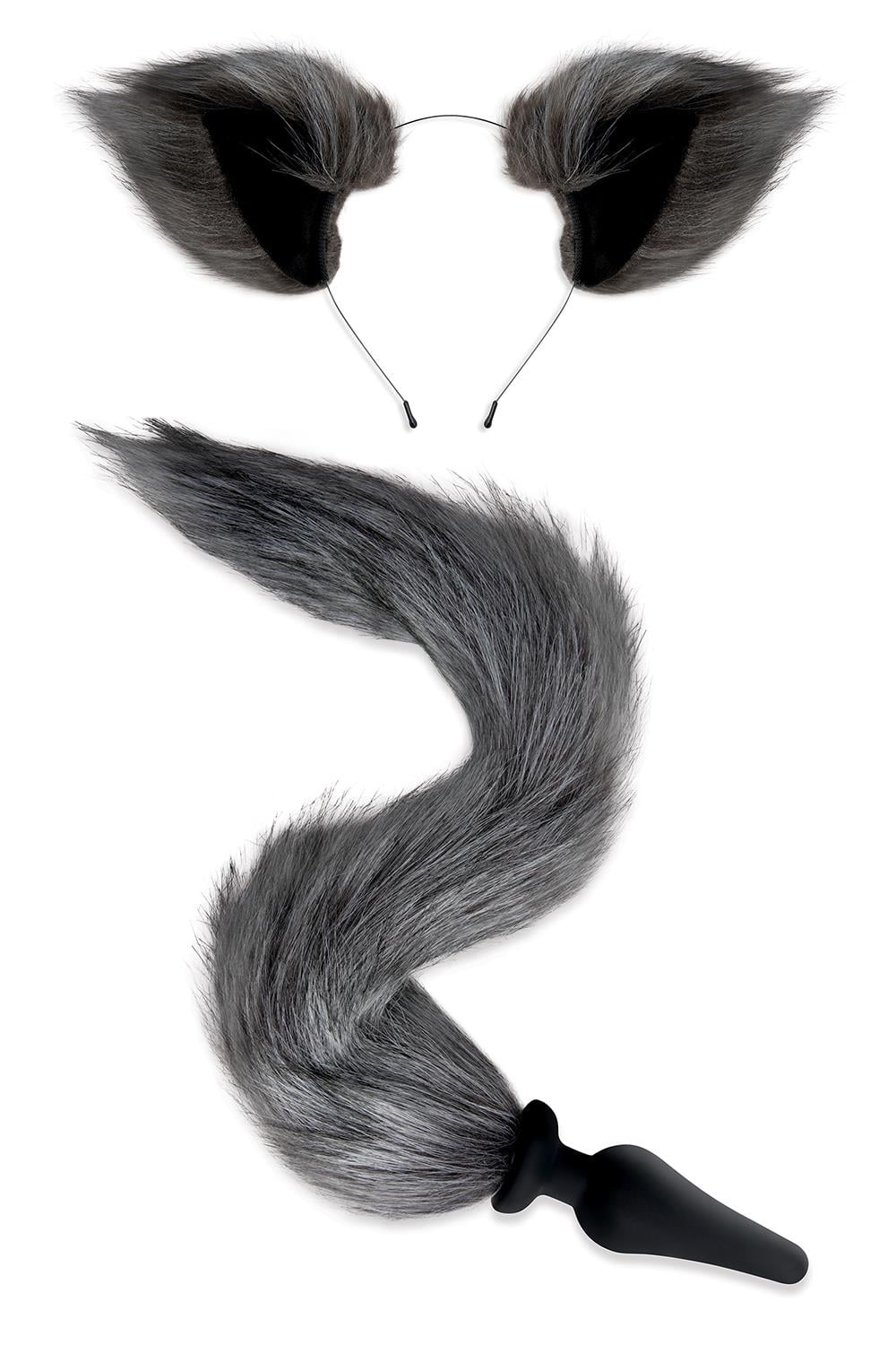 WHIPSMART 4.5 INCH SILICONE PLUG WITH GREY INDIGO FOX TAIL SET