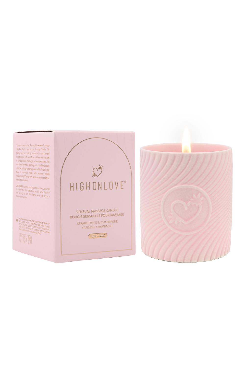 HIGH ON LOVE PINK MASSAGE CANDLE STRAWBERRIES AND CHAMPAGNE 220ML