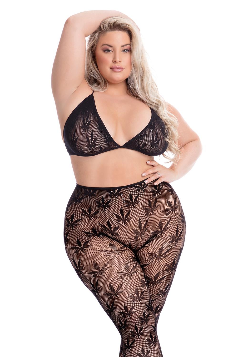 ALL ABOUT LEAF BRA SET BLACK, PLUS SIZE