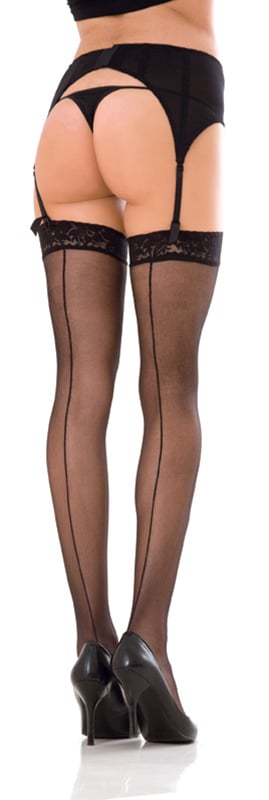 LACE TOP SHEER THIGH HIGH WITH BACKSEAM BLACK, OS