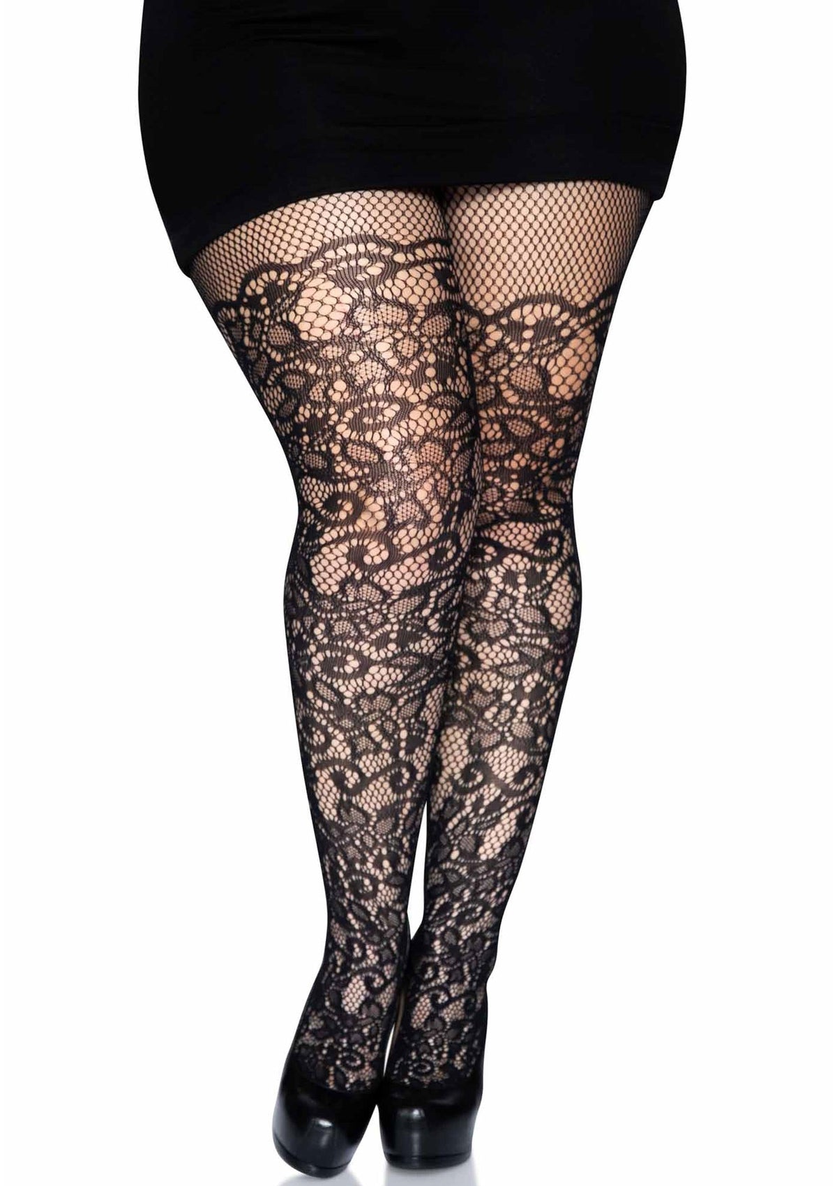 Collant résille liane fleurie grande taille