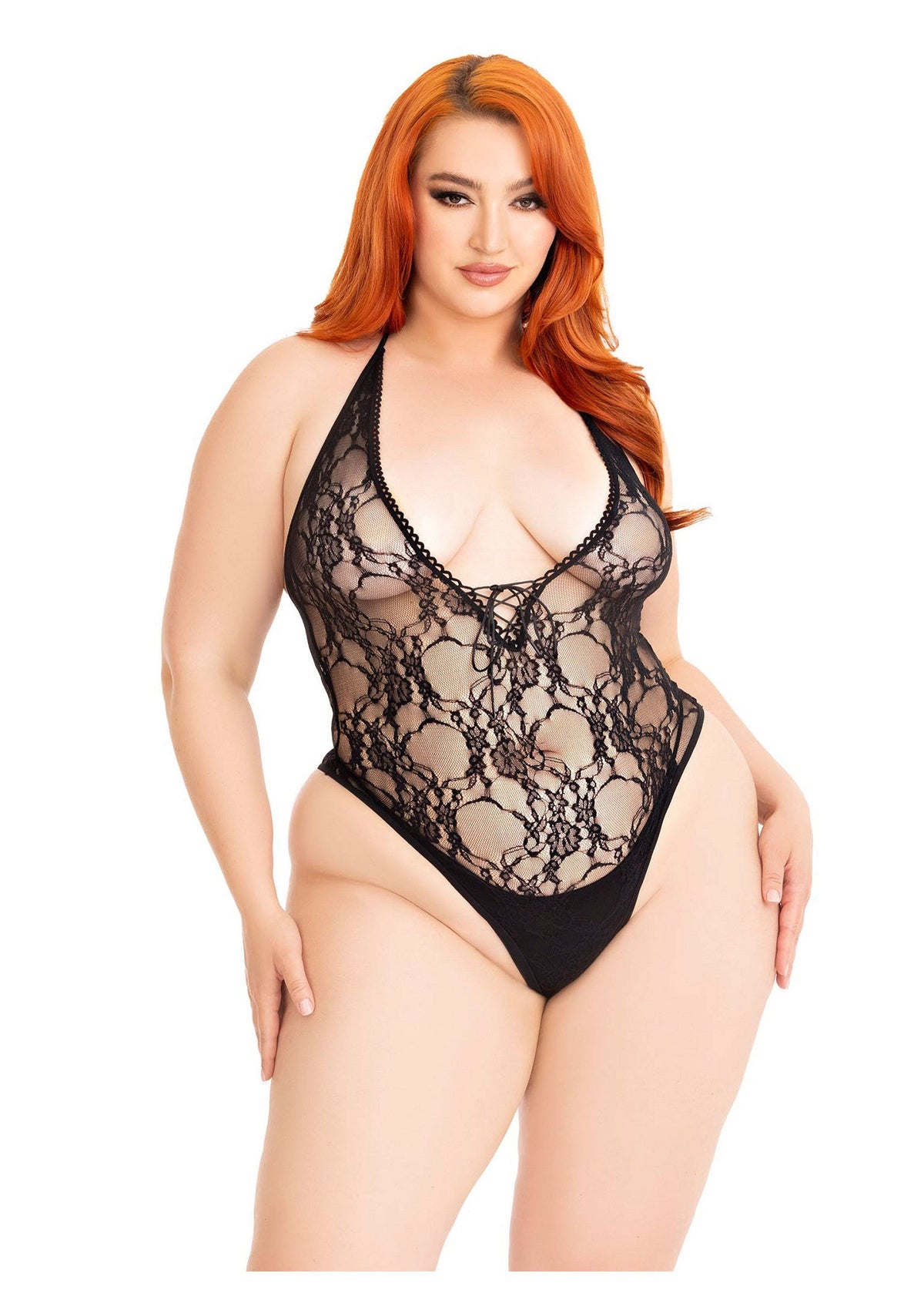 Body dentelle fleurie décolleté en V grande taille