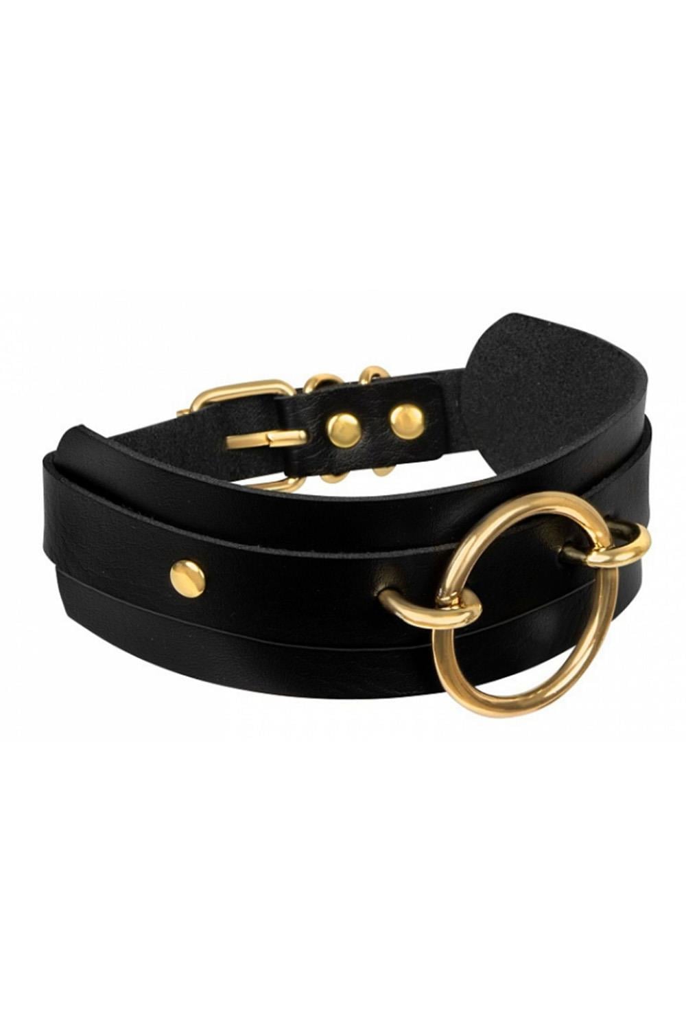 KINKY DIVA O-RING FRONT COLLAR BLACK/GOLD