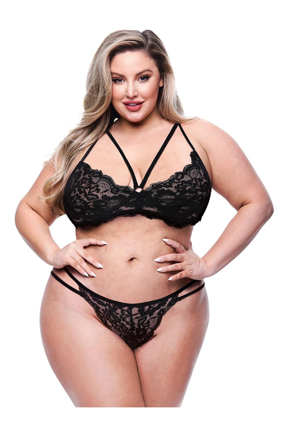 BACI 2 PCS. ECO STRAPPY BRA AND PANTY SET BLACK, QS
