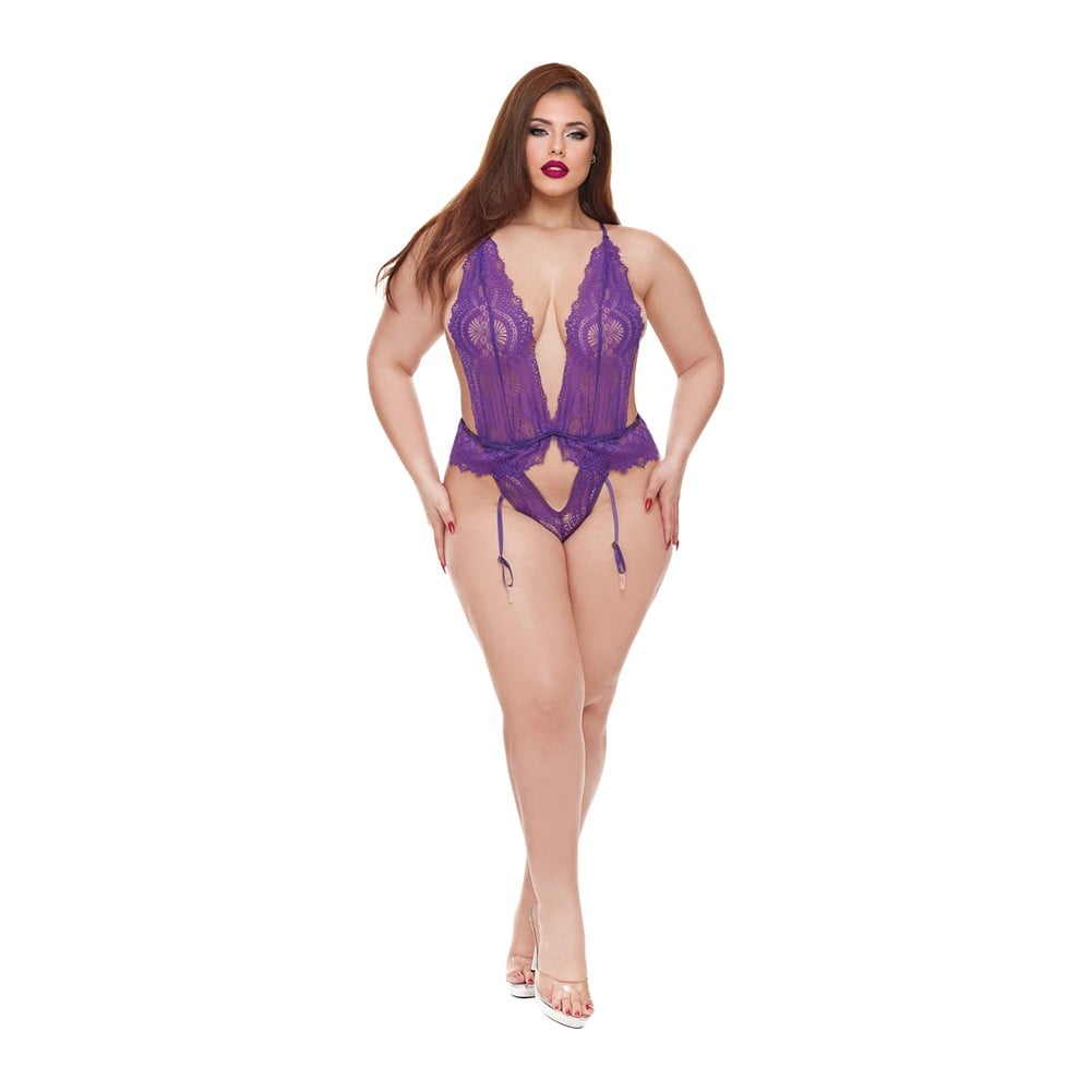 BACI LINGERIE RAVEN RUFFLE BODYSUIT PURPLE, QS