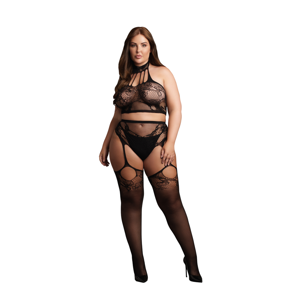 Ensemble Deux Pièces avec Col Montant à Nouer et Culotte avec Bas Attachés - OSX - Noir