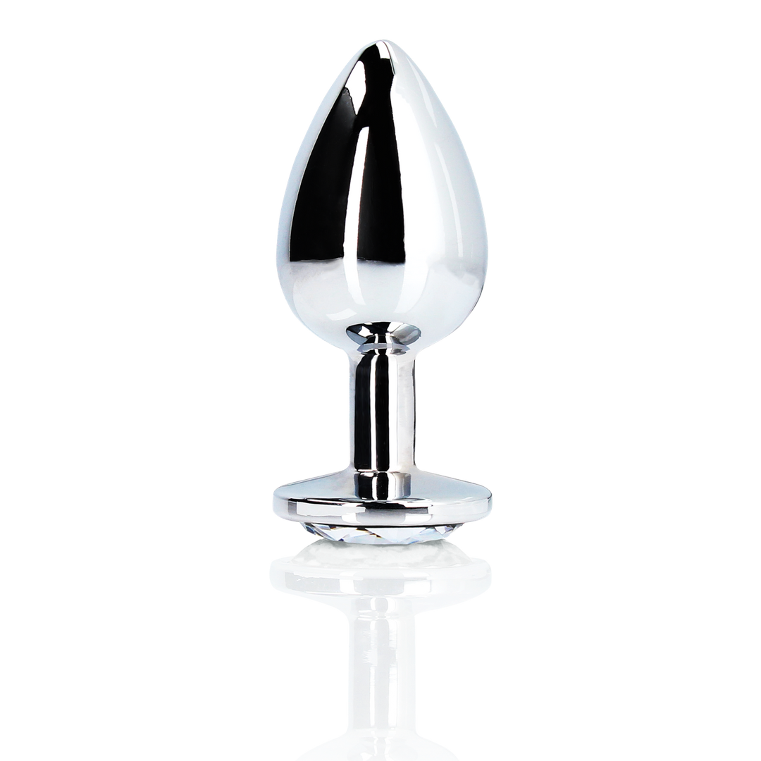 Plug anal en forme de gemme - Grand - Argent/Diamant