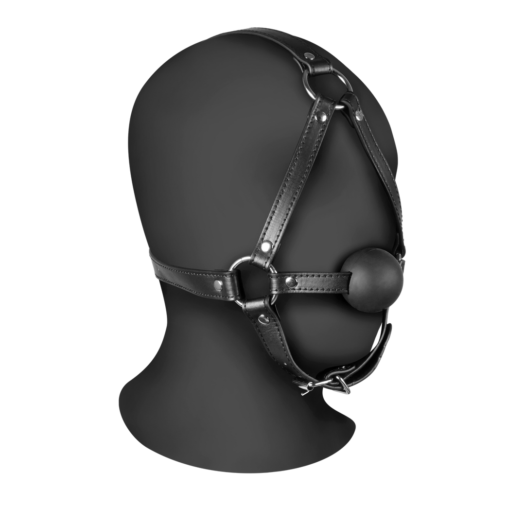Harnais de tête avec boule de gag solide - Noir