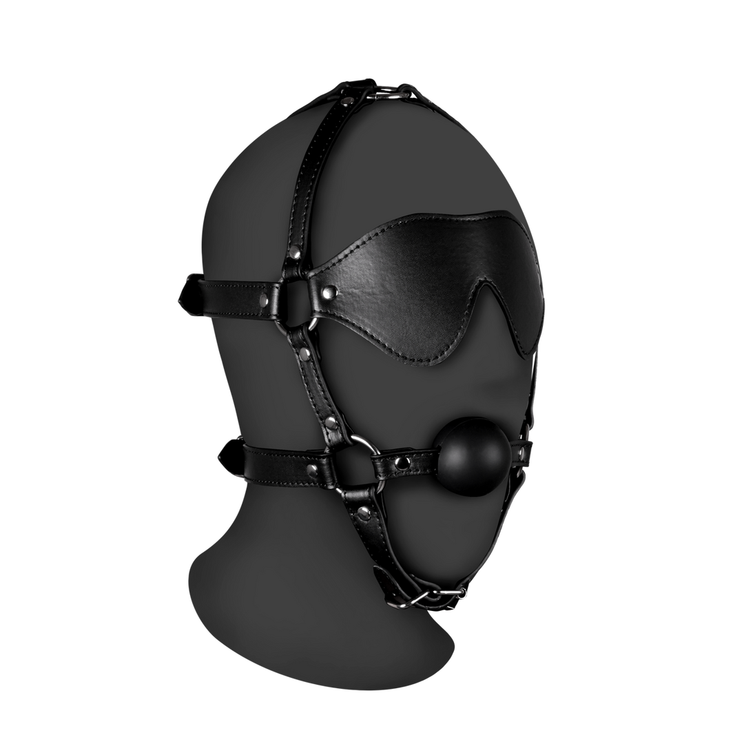 Harnais de tête masqué avec boule en silicone solide - Noir