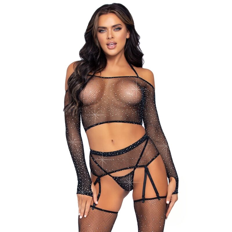 Crop top, string, porte-jarretelles et bas