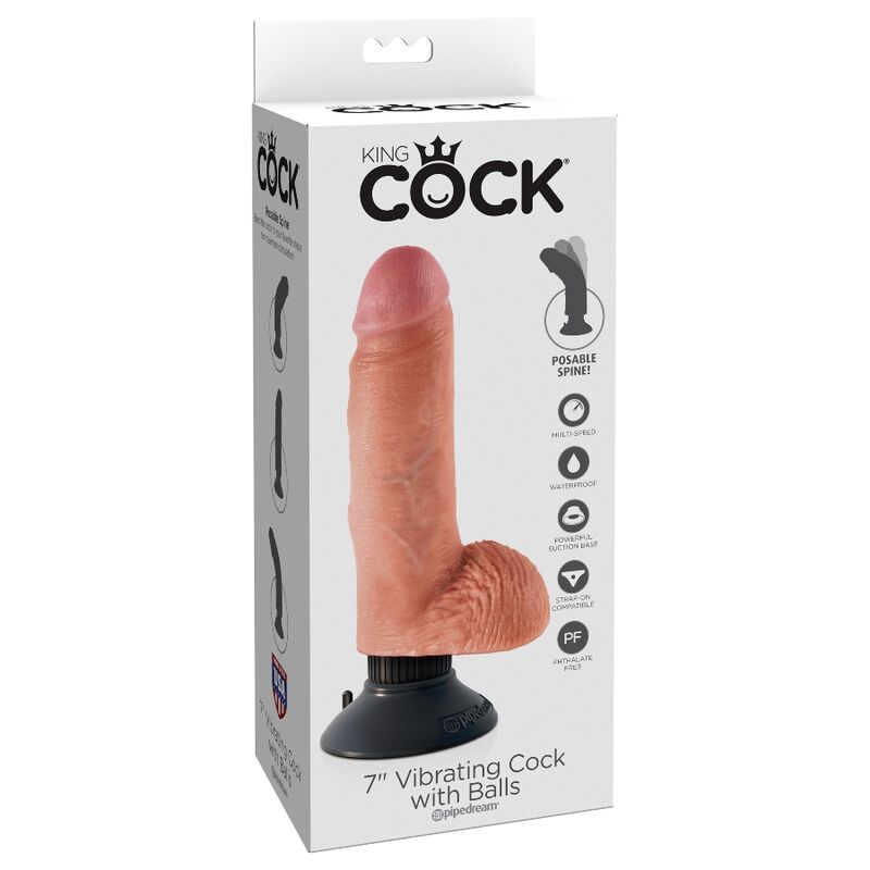 KING COCK - DILDO VIBRADOR WITH TESTICULOS 17.78 CM NATURAL