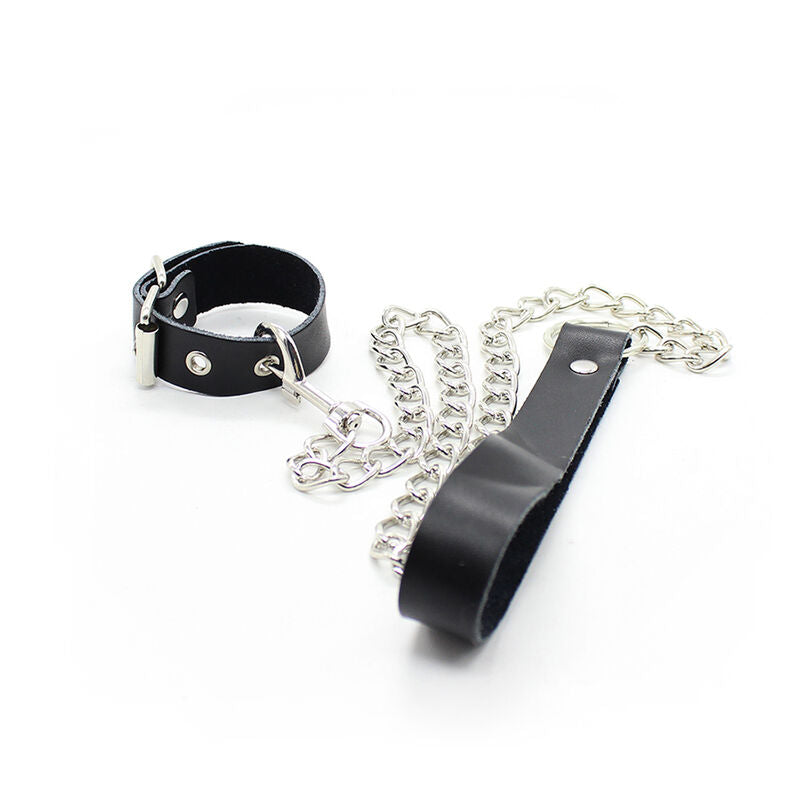 Ohmama Fetish – Collier pénis et bracelet en cuir avec chaîne métallique