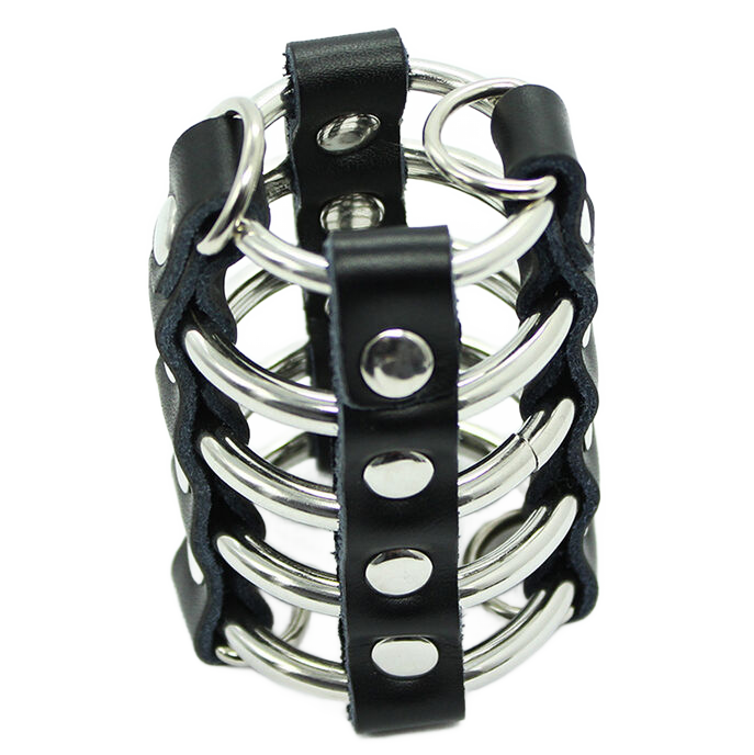 Ohmama Fetish – Cage pénis avec anneaux métalliques et sangle en cuir