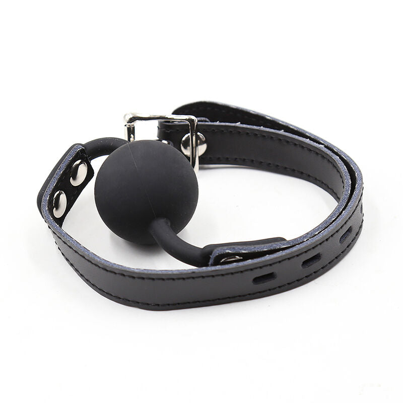 Ohmama Fetish – Baillon balle en silicone avec ceinture en cuir (cadenas inclus)