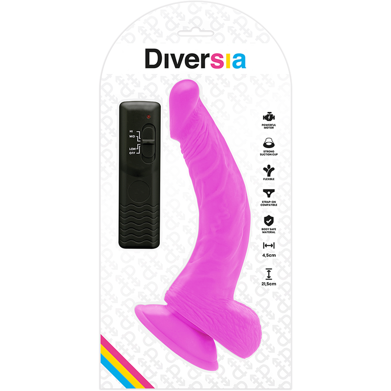 DIVERSIA - REAL FLEXIBLE DILDO WITH VIBRACION LILA 21.5 CM -O- 4.5 CM