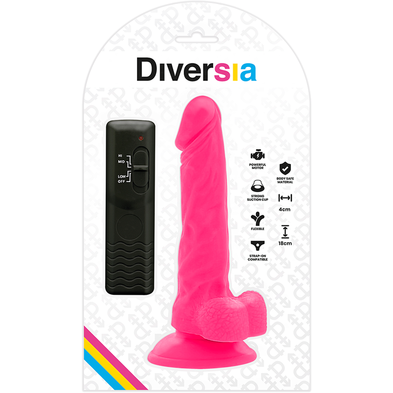 DIVERSIA - REALISTISCHE FLEXIBELE DILDO MET ROZE VIBRATIE 18 CM -O- 4 CM