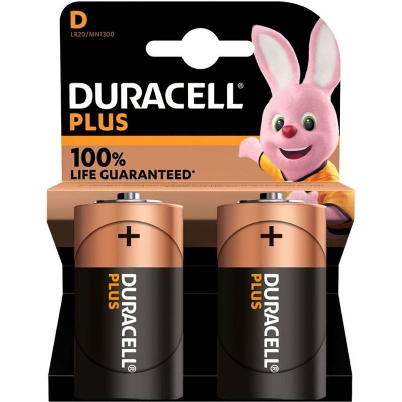 Duracell – Pile alcaline plus power 100 d lr20 2 unités