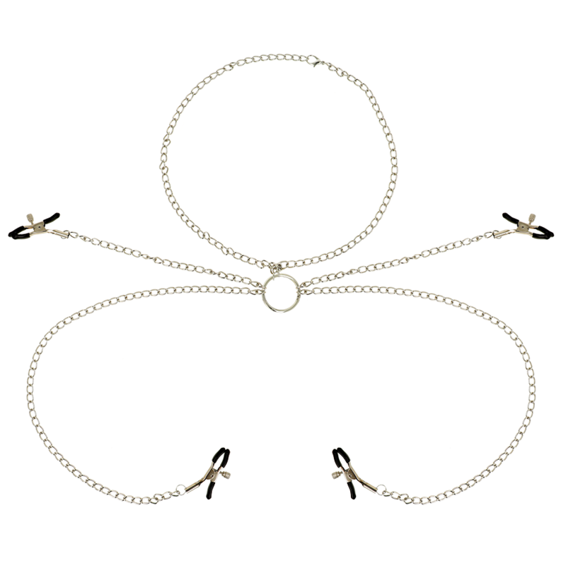 Ohmama fetish 4 pinces à tétons avec collier chaîne
