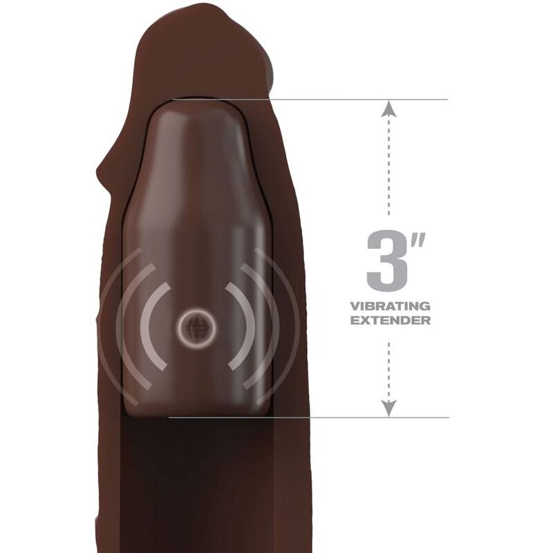 FANTASY X-TENSIONS ELITE 9 INCH SLEEVE VIBRATING 3 INCH PLUG WITH REMOTE BROWN
