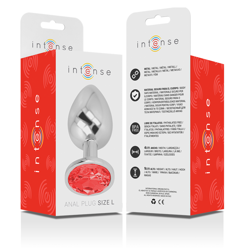 INTENSE - ALUMINIUM METALEN ANALE PLUG MET KRISTALLEN ROJO TALLA L