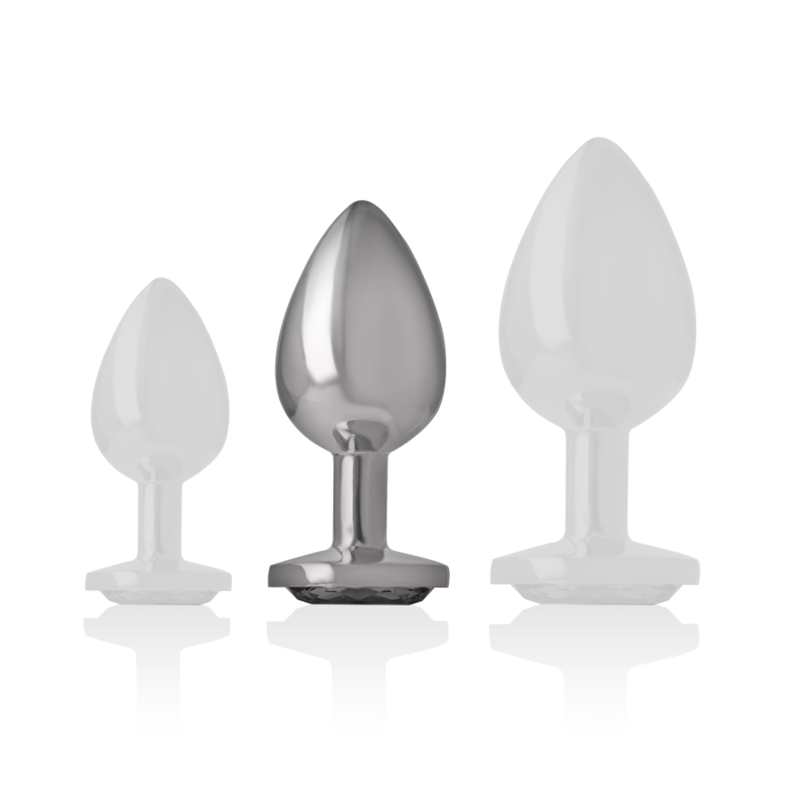 Intense – Plug anal en métal aluminium avec verre noir taille M