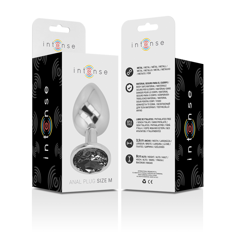 INTENSE - ALUMINIUM METALEN ANALE PLUG MET ZWARTE KRISTALLEN TALLA M