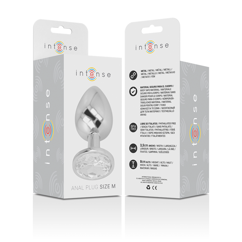 Intense – Plug anal en métal aluminium avec cristal dargent taille M