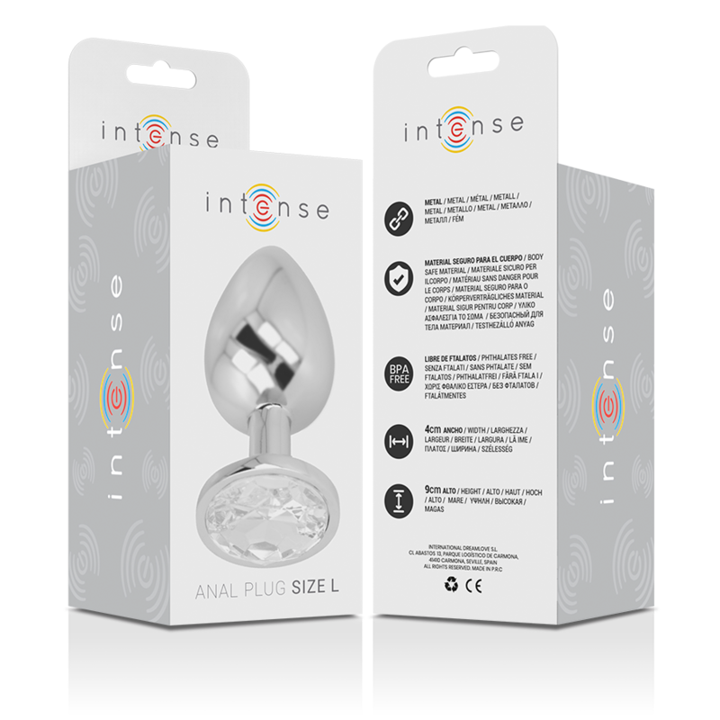 INTENSE - ALUMINIUM METALEN ANAAL PLUG MET PLATTE KRISTALLEN TALLA L