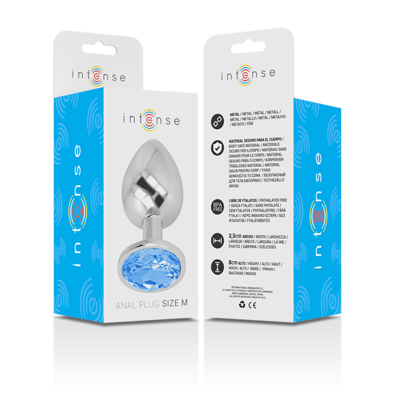 INTENSE - ALUMINIUM METALEN ANAAL PLUG MET AZUL KRISTAL TALLA M