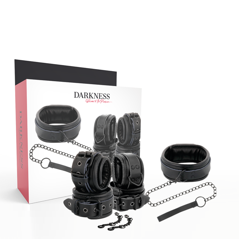 Darkness – Menottes et collier en cuir noir