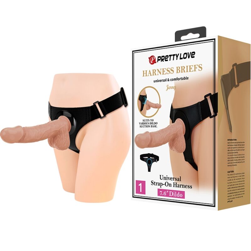 PRETTY LOVE - HARNESS BRIEFS ARNÉS UNIVERSAL WITH DILDO JERRY 21.8 CM NATURAL