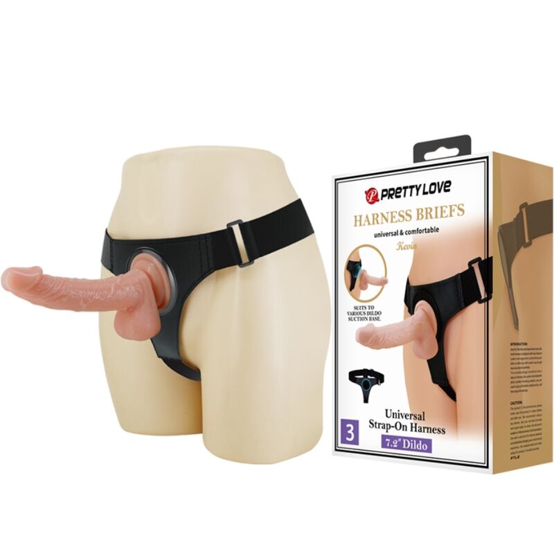 PRETTY LOVE - HARNESS BRIEFS ARNÉS UNIVERSAL WITH DILDO KEVIN 19 CM NATURAL