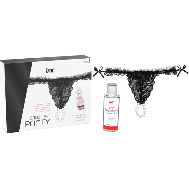 INTT RELEASES - PANTY BRASILEÑA NEGRA MET PERLAS Y GEL LUBRICANTE 50 ML