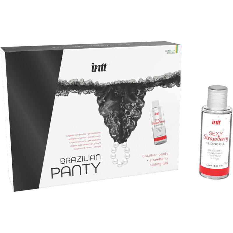 INTT Releases – Culotte brésilienne noire avec perles et gel lubrifiant 50 ml