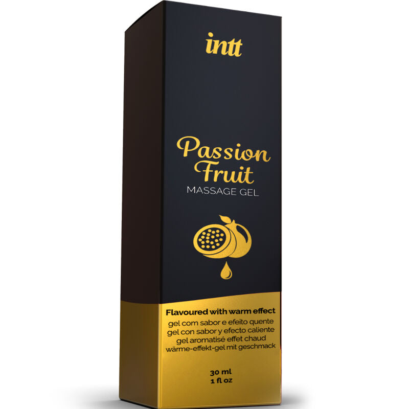 INTT Massage & Oral Sex – Gel de massage saveur fruit de la passion avec effet chaleur