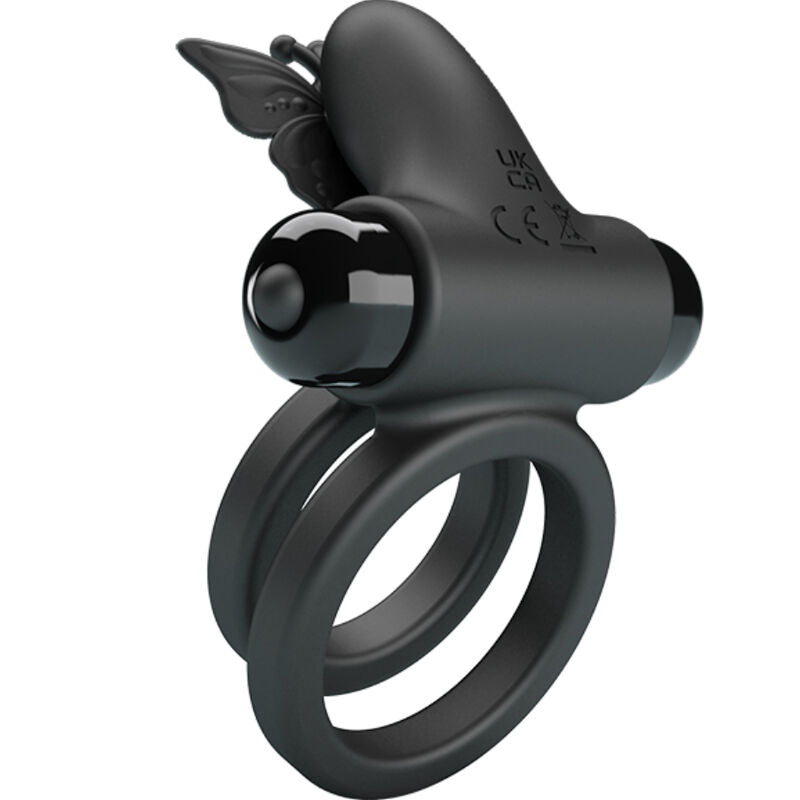 PRETTY LOVE - DUBBELE ANILLO VIBRADOR MET ESTIMULATOR ZWART