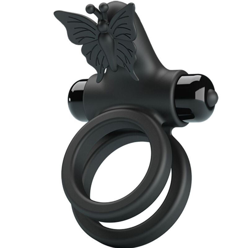 PRETTY LOVE - DUBBELE ANILLO VIBRADOR MET ESTIMULATOR ZWART