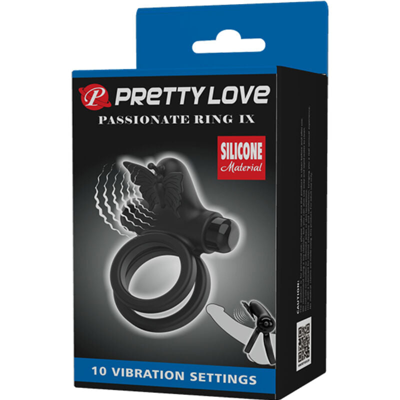 PRETTY LOVE - DUBBELE ANILLO VIBRADOR MET ESTIMULATOR ZWART