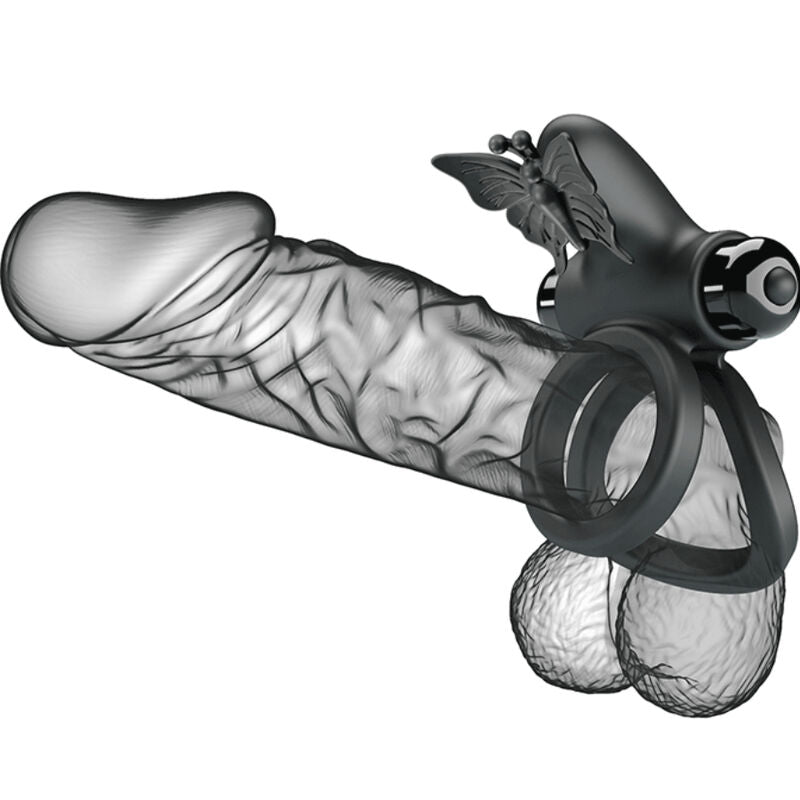 PRETTY LOVE - DUBBELE ANILLO VIBRADOR MET ESTIMULATOR ZWART