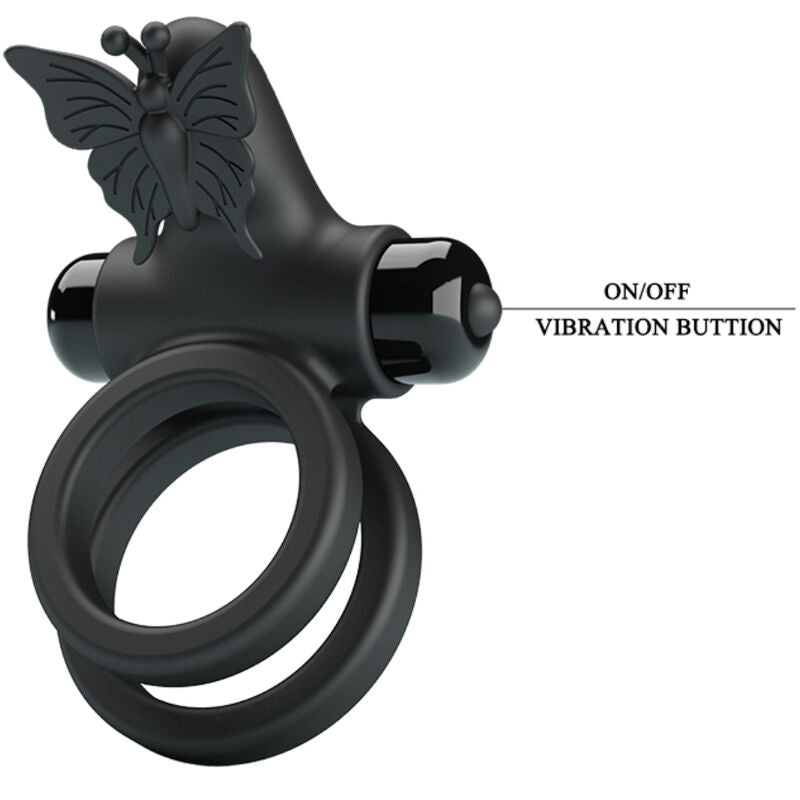 PRETTY LOVE - DUBBELE ANILLO VIBRADOR MET ESTIMULATOR ZWART