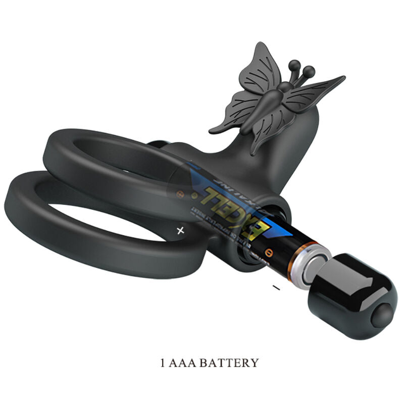 PRETTY LOVE - DUBBELE ANILLO VIBRADOR MET ESTIMULATOR ZWART