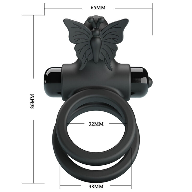 PRETTY LOVE - DUBBELE ANILLO VIBRADOR MET ESTIMULATOR ZWART