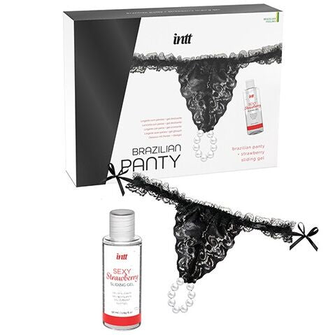 INTT RELEASES - PANTY BRASILEÑA NEGRA MET PERLAS Y GEL LUBRICANTE 50 ML
