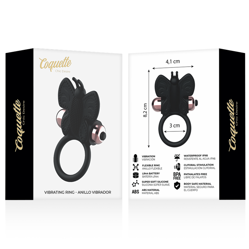 COQUETTE CHIC DESIRE - COCKRING VLINDER ANILLO VIBRADOR NEGRO / GOUD