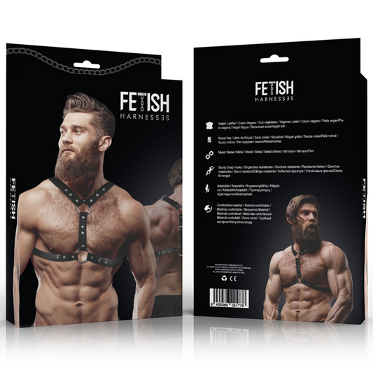 FETISH SUBMISSIVE ATTITUDE - HARNAIS DE POITRINE EN ÉCO-CUIR AVEC DOUBLE SUPPORT ET CLOUS POUR HOMMES