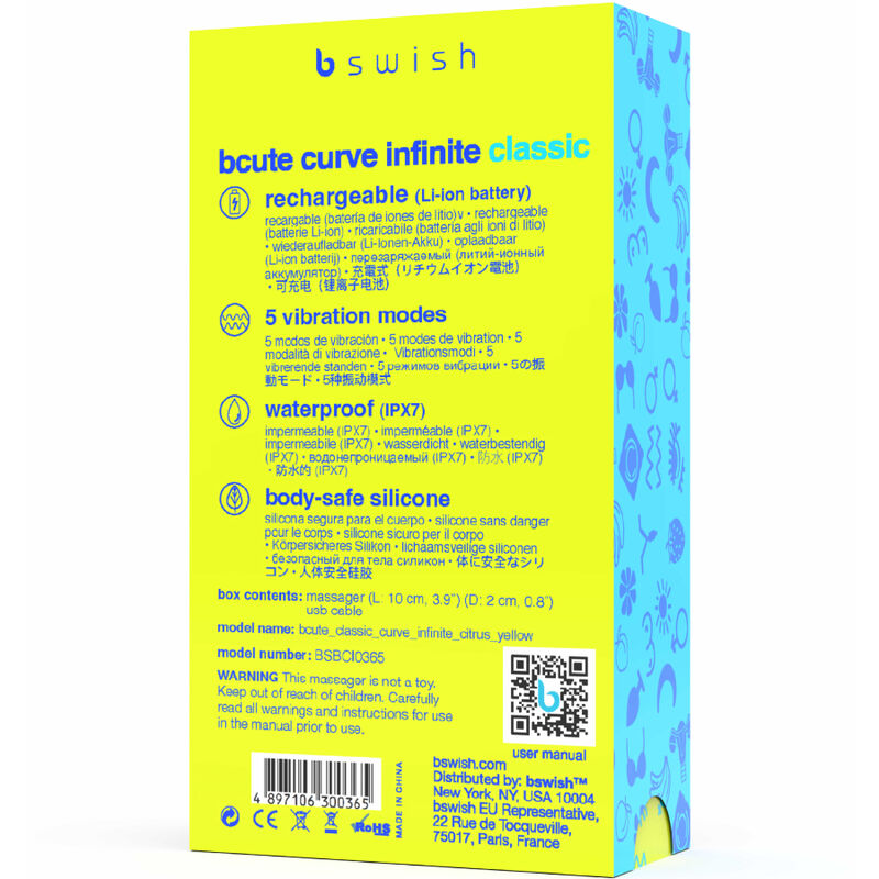 B SWISH - BCUTE CURVE ONEINDIGE KLASSIEKE OPLAADBARE VIBRADOR SILICONA AMARILLO