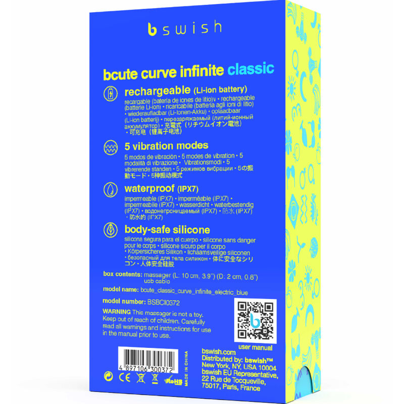 B SWISH - BCUTE CURVE ONEINDIGE KLASSIEKE OPLAADBARE VIBRADOR SILICONA AZUL