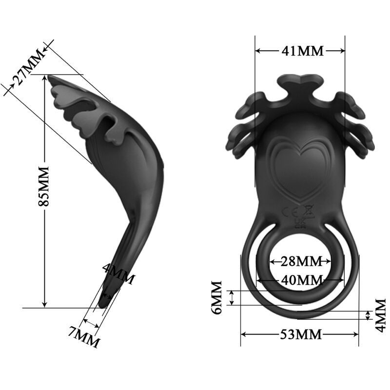 PRETTY LOVE - RUBEN ANILLO VIBRADOR 7 VIBRACIONES SILICONEN NEGRO