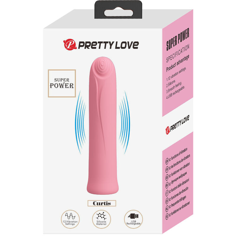 PRETTY LOVE - CURTIS MINI VIBRADOR SUPER POWER 12 VIBRACIONES SILICONE PINK