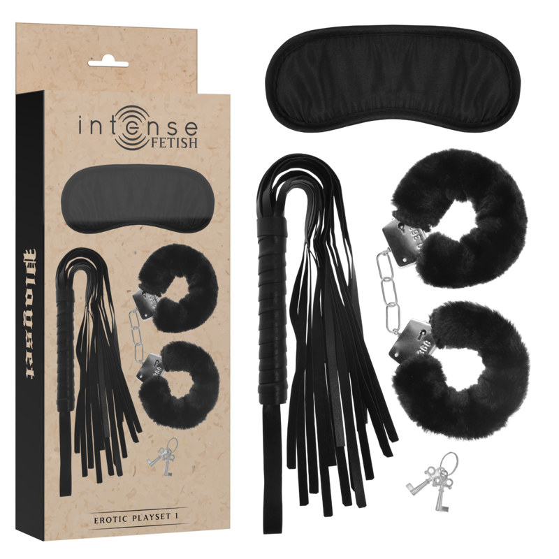 Intense – Fetish playset érotique 1 avec menottes, masque aveugle et flogger
